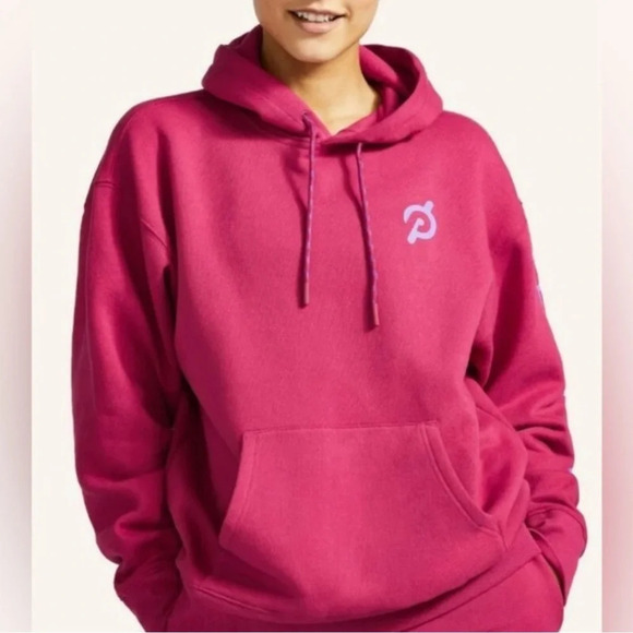 PELOTON Chic Graphic Spellout Athletic Hoodie Faded Washed Pink Kangaroo Pocket - Picture 13 of 16